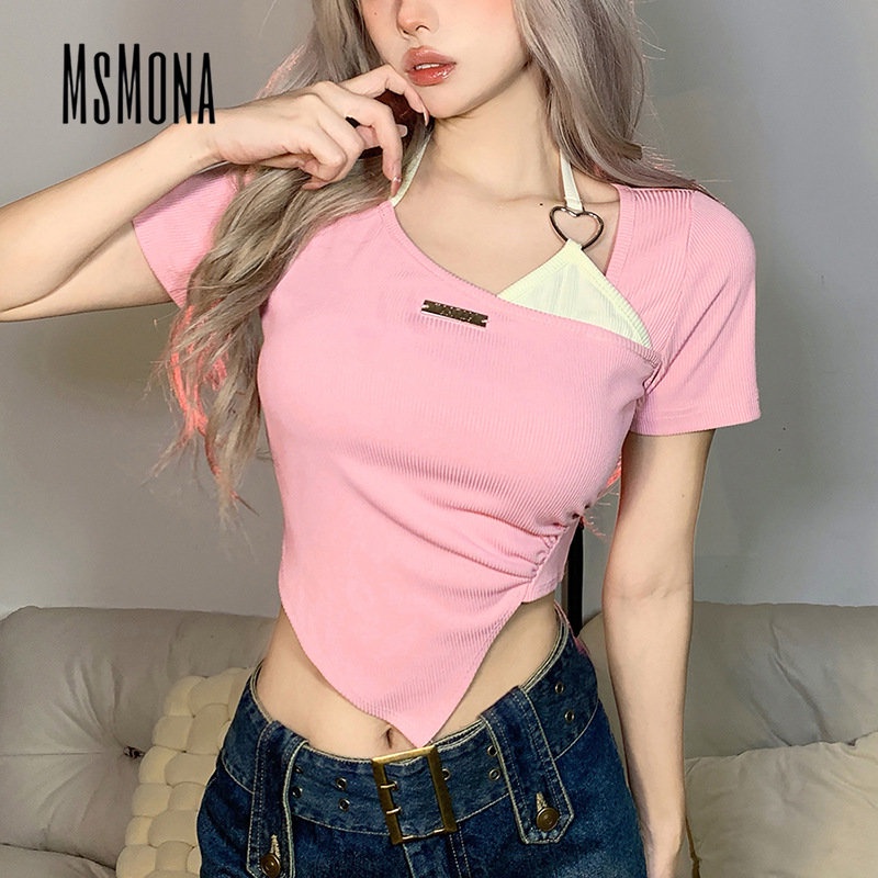 Áo Thun Tay Ngắn Cổ Tròn Màu Trơn Dáng Ôm Thời Trang 2023 Quyến Rũ Cho Nữ