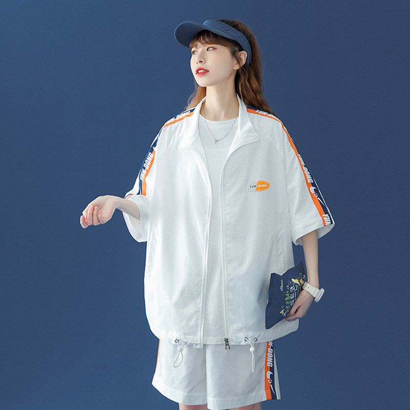 Bộ Áo Khoác Tay Ngắn + Quần short Thể Thao Phong Cách Hàn Quốc Thời Trang Mùa Hè Cho Nam Và Nữ