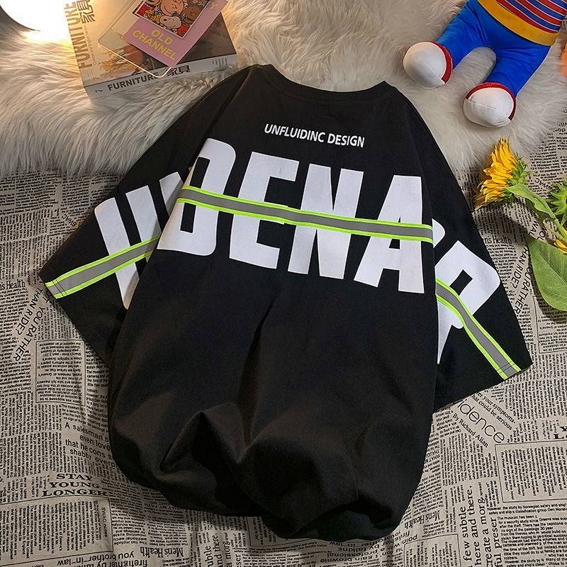 Student Online Red Hong Kong Style Personal Leisure Short-Sleeved T-shirt Men's Summer Loose Large Size Slimming Fashion Short-Sleeved Shirt Ins P0WC