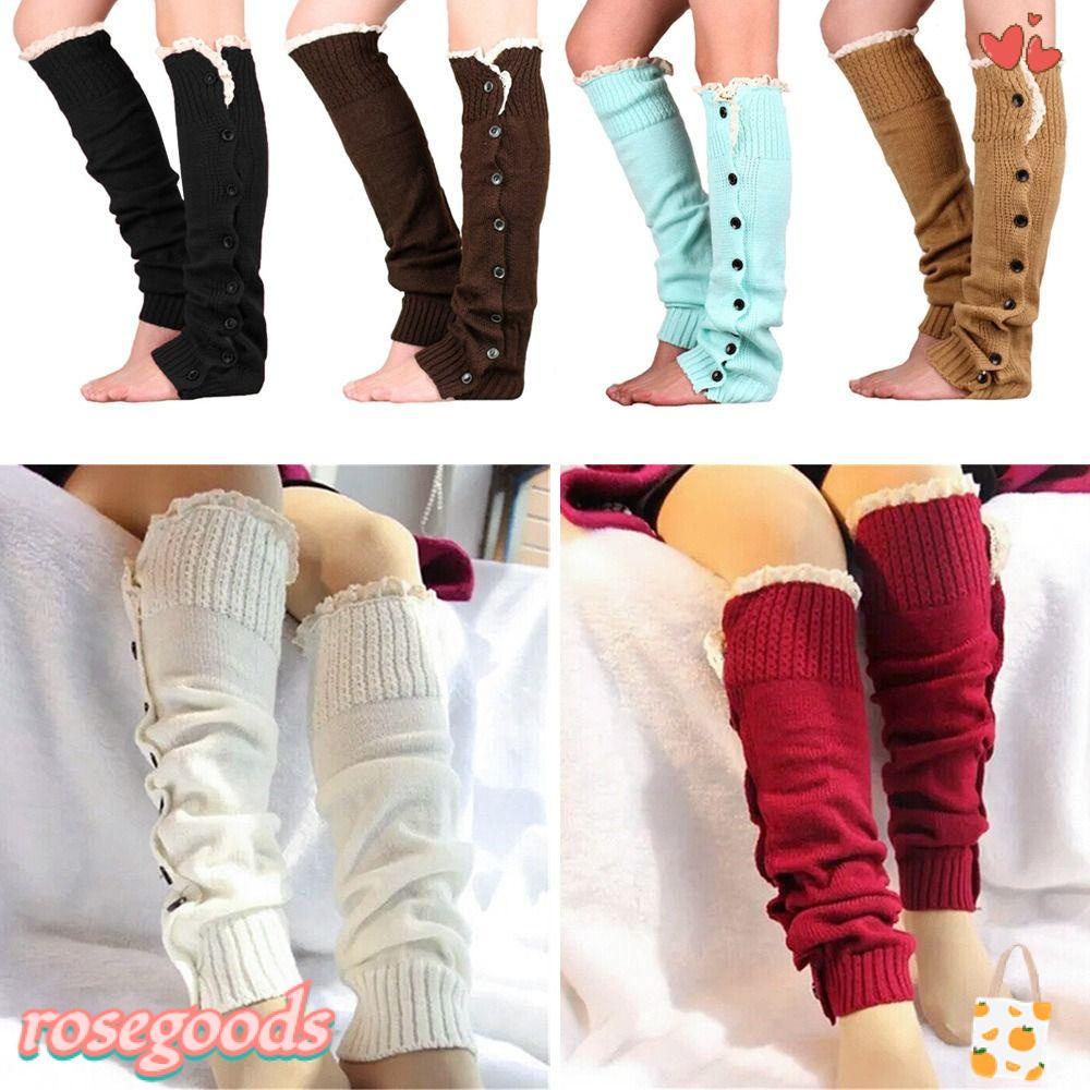 Tất Ống Chân Giữ Ấm Phối Ren Hoa Hồng Dành Cho Nữ