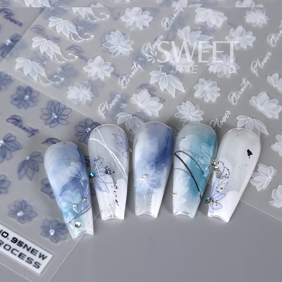 Miếng Dán Trang Trí Móng Tay Họa Tiết Hoa Mộc Lan / Chữ Cái Lá Mùa Hè Xinh Xắn