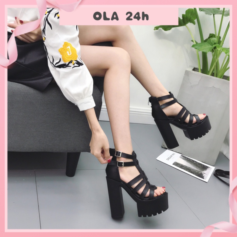 Giày Cao Gót Vuông 15cm Đan Chéo Phong Cách DJ Âu Mỹ Chống Thấm Nước Cho Nữ