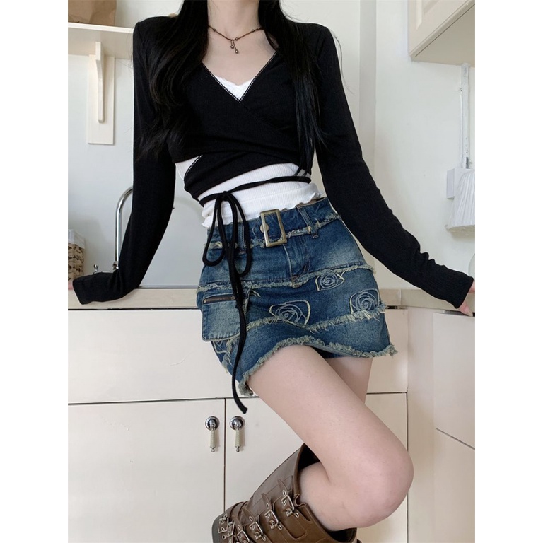 Chân Váy Denim Ngắn Lưng Cao Thời Trang Mùa Hè 2023 Mới Cho Nữ