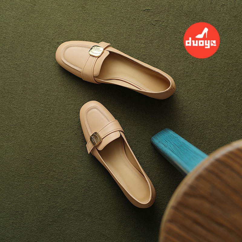 Duoya Giày Lười Da Thật Đế Dày Mềm Mại Cài Khóa Kim Loại Cho Nữ Miễn Phí Vận Chuyển