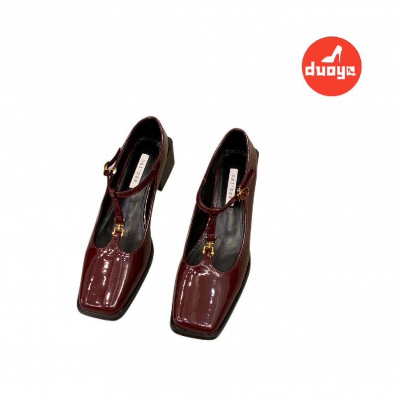 Duoya Thẳng Hàng Từ Nhà Máy ~ [Hàng Có Sẵn] Giày Cao Gót Mary Jane Mũi Vuông Gót Dày Màu Đỏ Miễn Phí Vận Chuyển