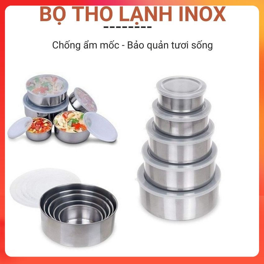 Bộ Thố 5 Cái Inox Có Nắp Đậy Đựng Cơm Tiện Dụng