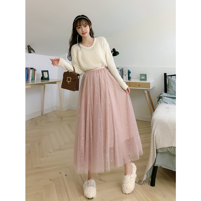 Chân Váy Maxi Xếp Ly Dáng Dài Đính Kim Sa Lấp Lánh Thời Trang Hàn Quốc 2023 Cho Nữ