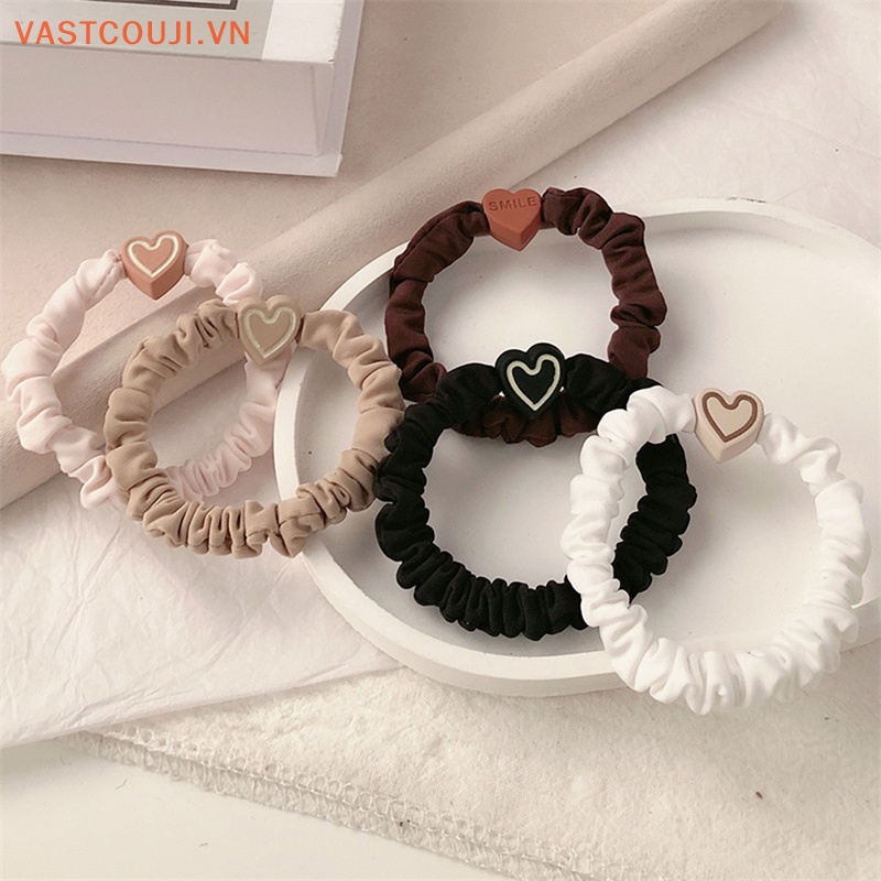 Dây Buộc Tóc Cao Su Co Giãn Họa Tiết Trái Tim Đơn Giản Cho Nữ