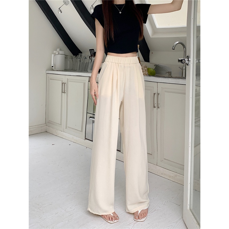 SUXI Quần ống rộng Lưng Cao Co Giãn Thiết Kế Đơn Giản Thời Trang Mùa Hè Cho Nữ