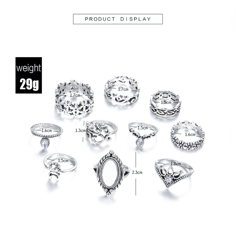 Ygt Set 10 Nhẫn Bạc Đính Đá Opal Hình Học / Mặt Trời / Vương Miện Có Thể Điều Chỉnh Phong Cách Boho Thời Trang Cho