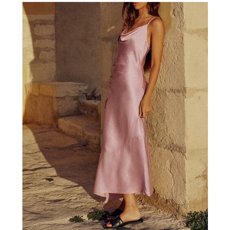 Zara Đầm Hai Dây Xếp Ly Vải Lụa satin Thời Trang Mùa Hè 2847934 2868965