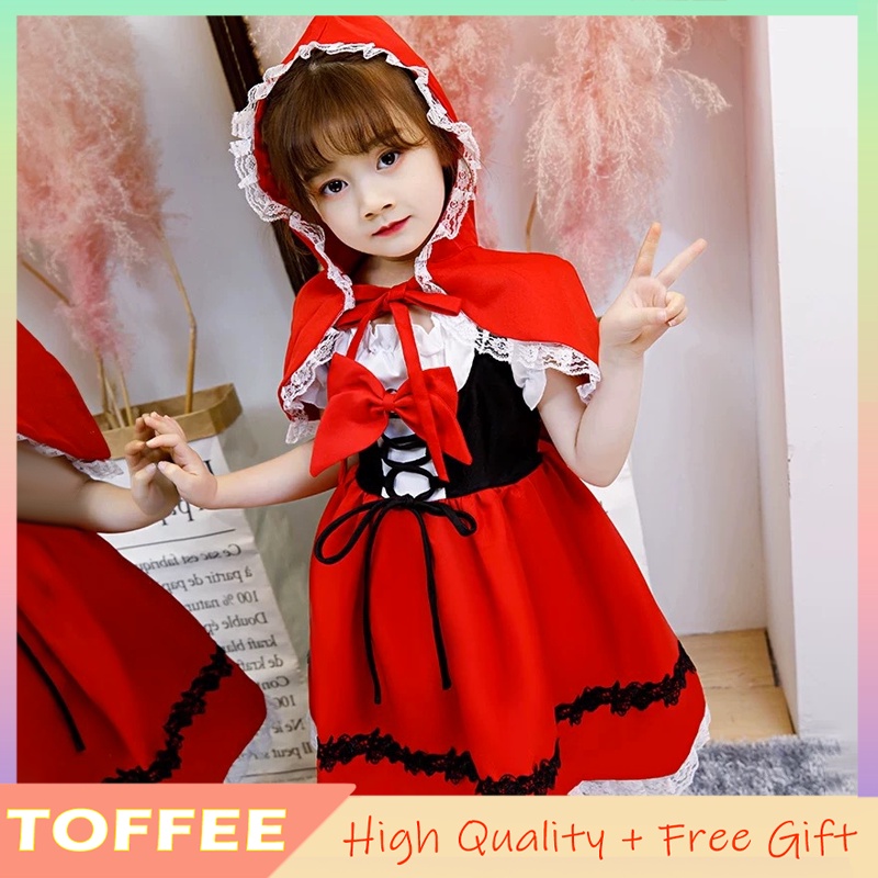 Bộ Trang Phục Hóa Trang Cô Bé Quàng Khăn Đỏ Phối Ren Lưới Dễ Thương Cho Bé Gái