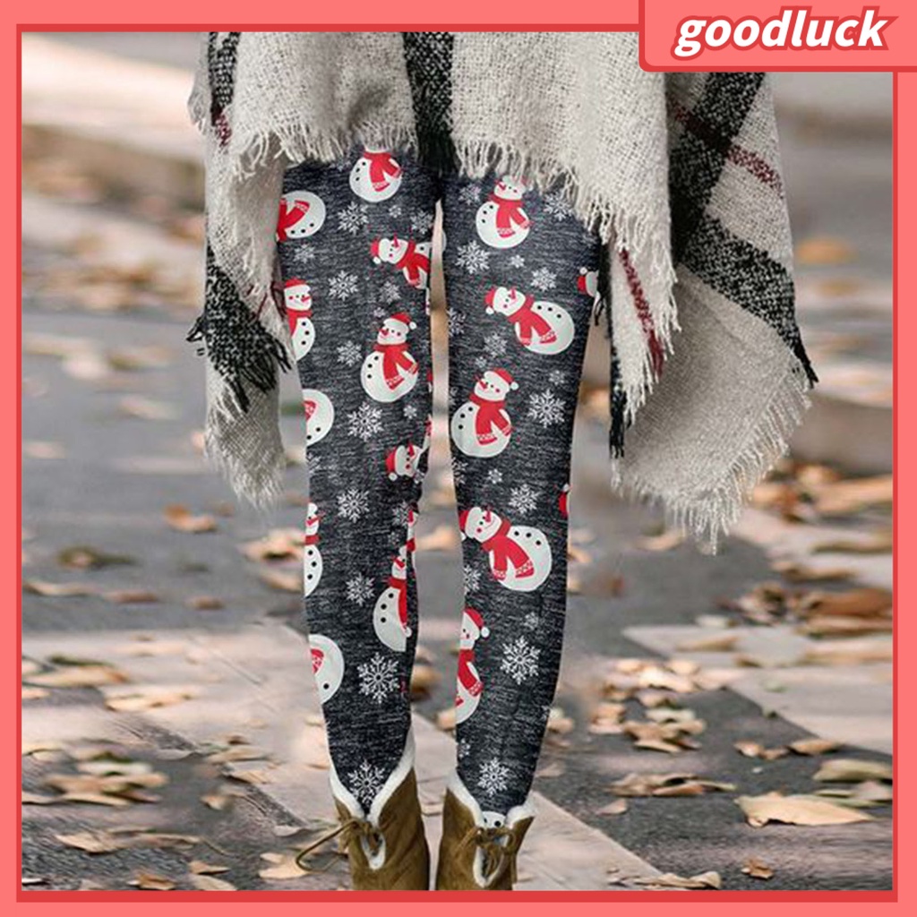 [ULK] Quần Legging Dáng Suông Lưng Cao Co Giãn Tốt Họa Tiết Bông Tuyết Giáng Sinh Đường Phố Mùa Thu Đông Cho Nữ
