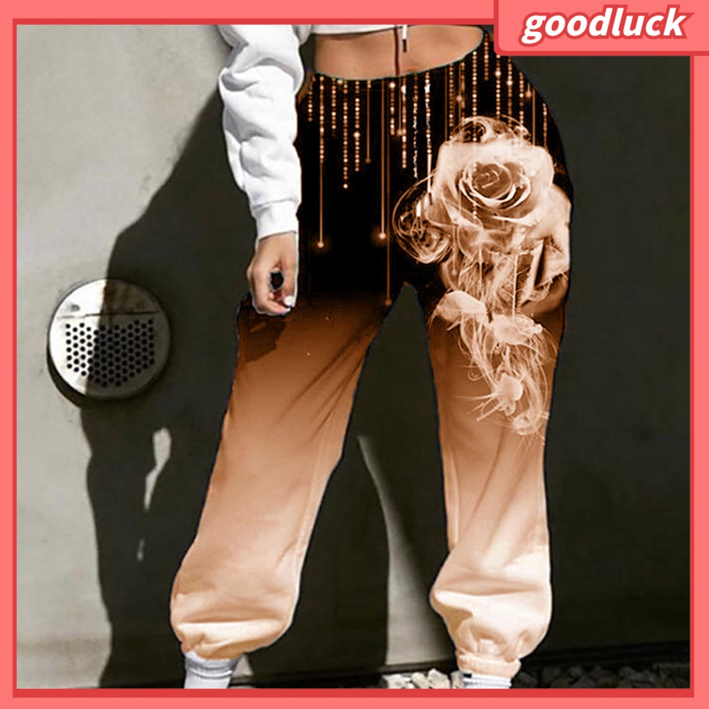 [ULK] Quần Thể Thao Hở Chân Co Giãn Dáng Rộng Tới Mắt Cá Chân In Màu Gradient In Họa Tiết Mùa Thu Cho Nữ Chạy Bộ