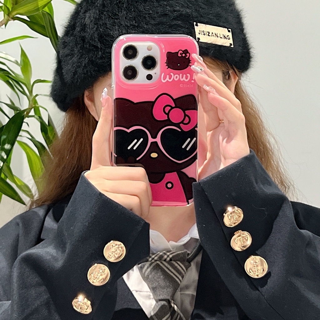 Ốp Điện Thoại IMD Hai Mặt Chống Sốc Hình Mèo Đeo Kính Râm Màu Đỏ Cho IPhone 14 13 12 11 Pro Max