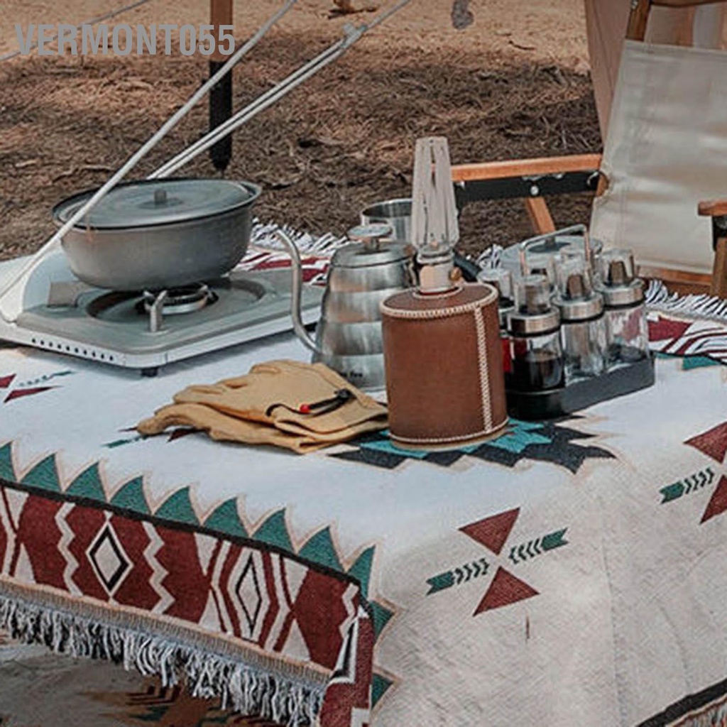 Vermont055 Khăn Trải Bàn Cắm Trại Phong Cách Dân Tộc Cotton Mềm Mại Họa Tiết Retro Thân Thiện Với Làn Da Dã Ngoại Cho Lều Du Lịch Ngoài Trời