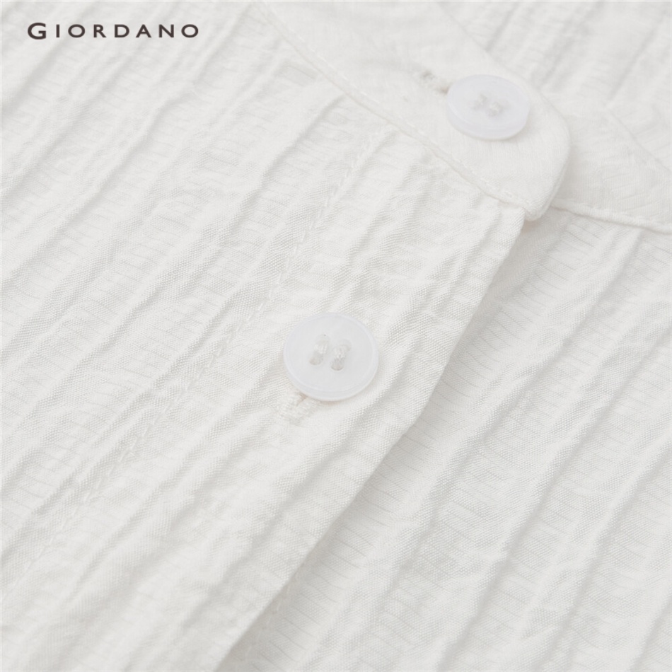 GIORDANO WOMEN Mockneck ribbon short sleeve shirt 18343904