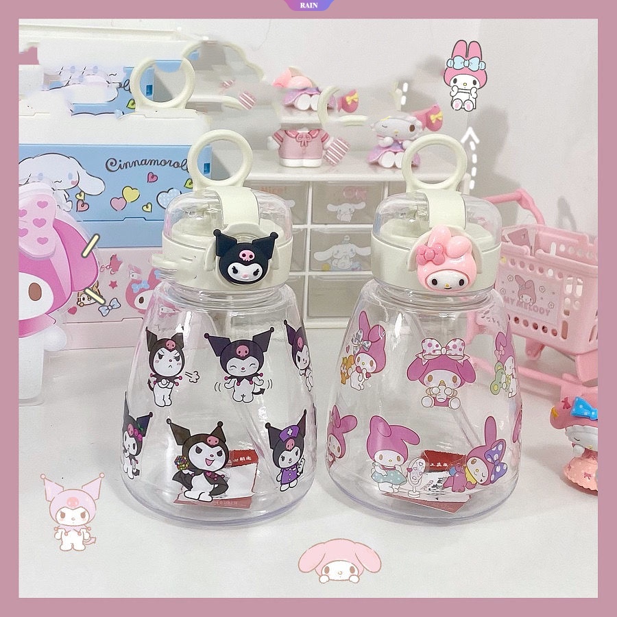 Bình Nước Nhựa Dung Tích Lớn 600ML In Họa Tiết Hoạt Hình Sanrio My Melody Kuromi Cinnamoroll