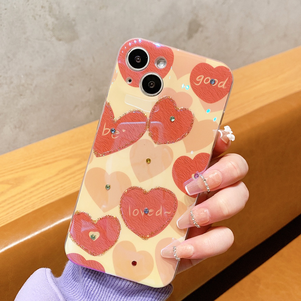 Ốp Điện Thoại TPU Chống Sốc Blue-ray In Họa Tiết Trái Tim Cho IPhone 14 13 12 11 Pro MAX 14 Plus X XR XS MAX 7 8 Plus