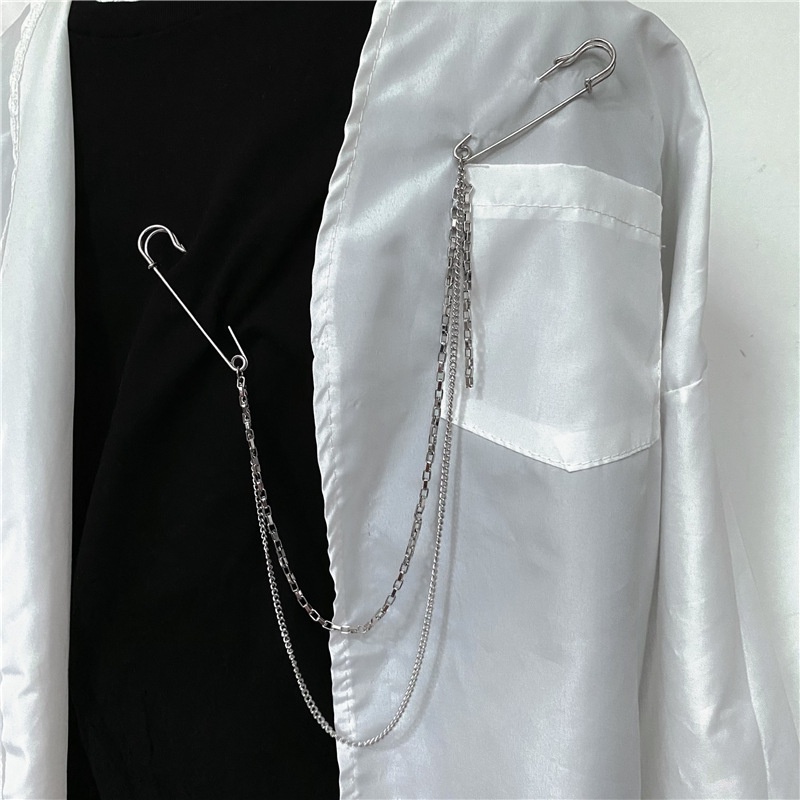 Dây Xích Hai Lớp Cài Áo Phong Cách Harajuku Đơn Giản