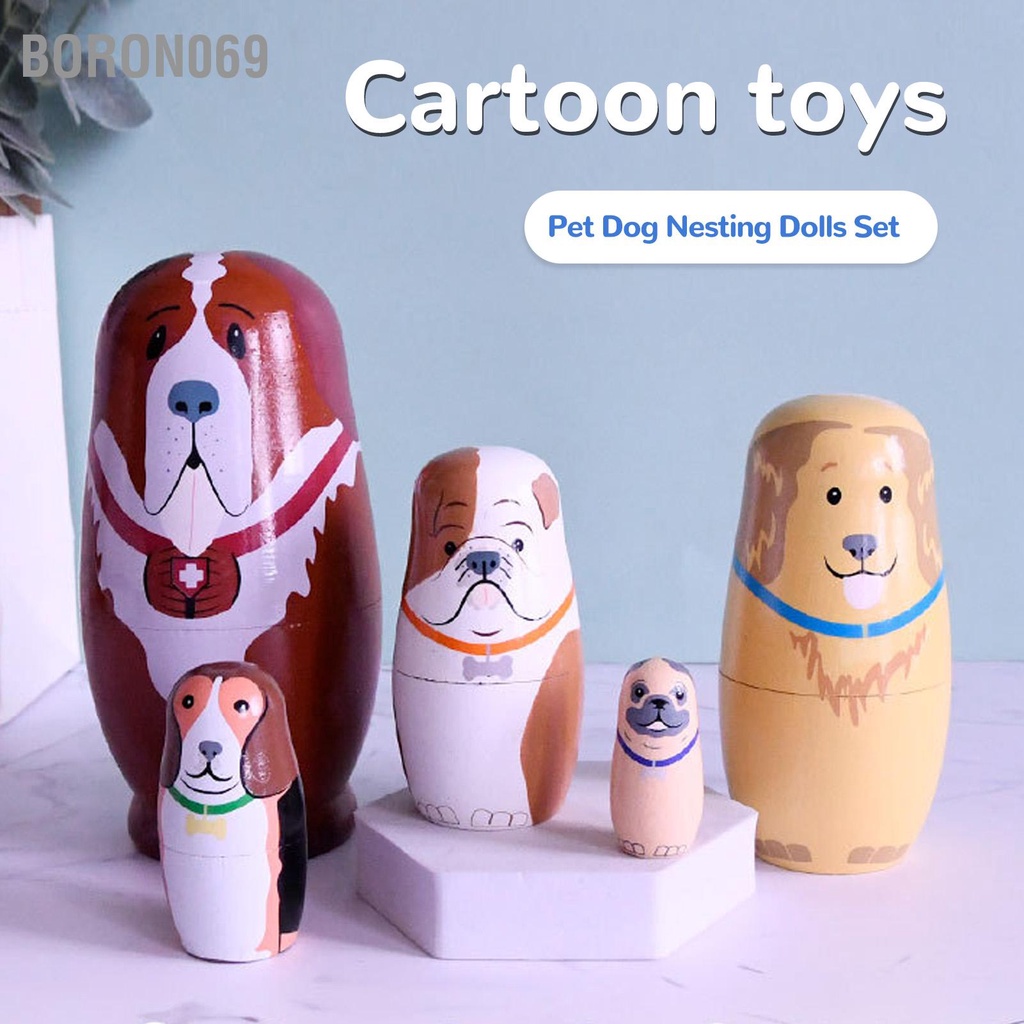 Boron069 5 Chiếc Bằng Gỗ Hình Chó Dễ Thương Nga Làm Tổ Búp Bê Đồ Chơi Thủ Công Matryoshka Bộ Cho Trẻ Em Giáng Sinh Nhật chúc Quà Tặng