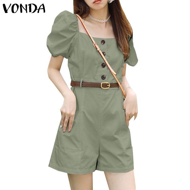 Bộ Áo Liền Quần Dáng Chữ H Tay Phồng Cổ Vuông Phối Túi Kiểu Hàn Quốc Thời Trang Cho Bạn Gái