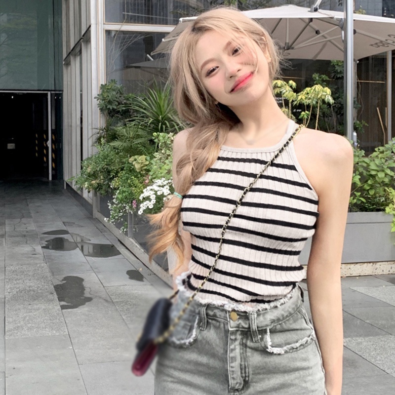 Áo Dệt Kim Hai Dây Ôm Dáng Hở Lưng Gợi Cảm Cho Nữ