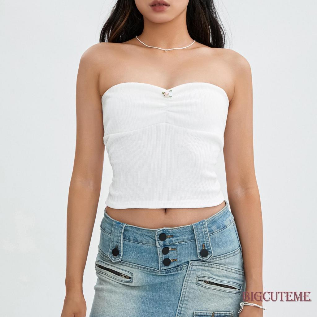 [] Áo Ống Màu Trơn Mỏng Không Dây Mùa Hè 3D Vừa Vặn Cho Nữ