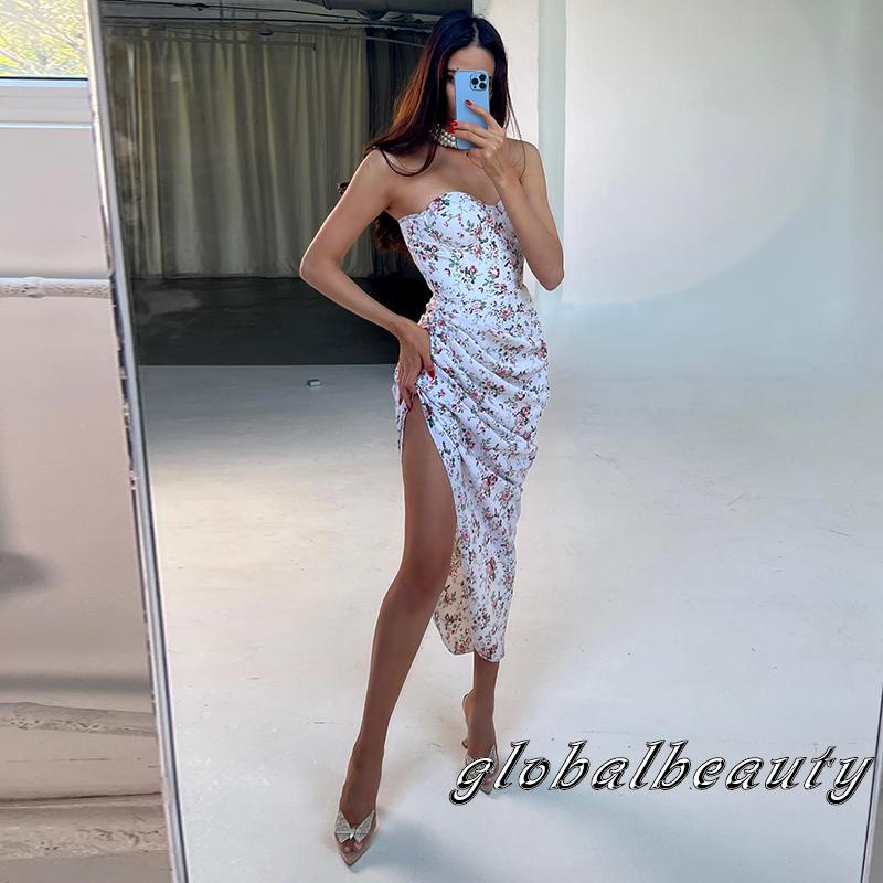 Đầm Dài Không Dây Hở Lưng Họa Tiết Hoa Thời Trang Mùa Hè Cho Nữ