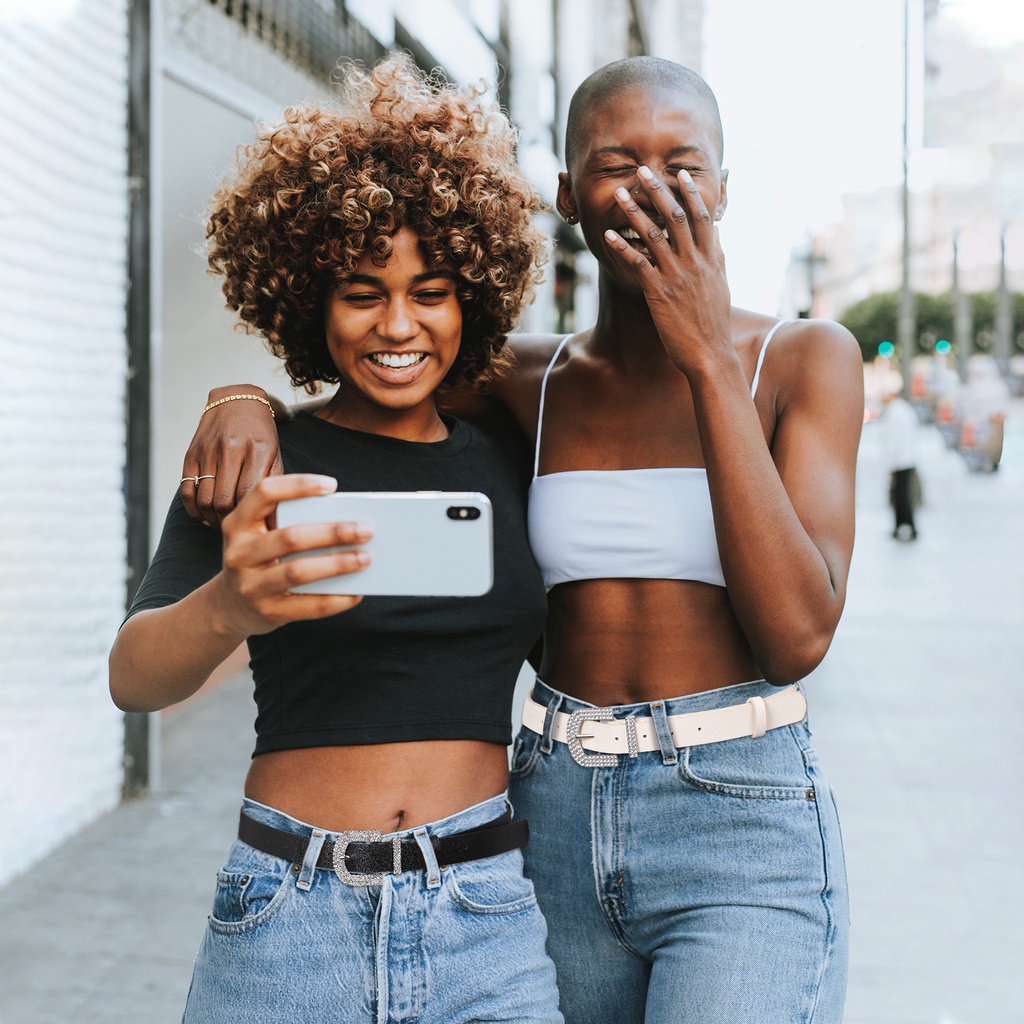 Haimeikang Thắt Lưng Khóa Vuông Chữ D Đính Đá Thời Trang Cho Nữ