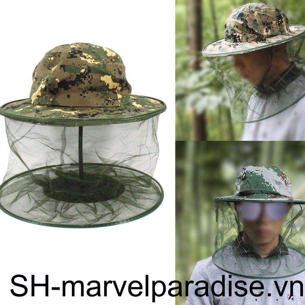 Mũ Lưới Trùm Đầu Unisex Họa Tiết Rằn Ri Chống Côn Trùng Đi Săn Ngoài Trời