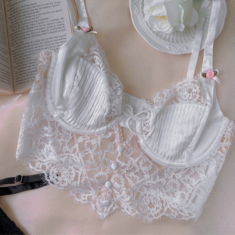 Áo ngực YIBEIKA phối ren mỏng màu trơn kiểu Pháp thời trang mùa hè cho nữ