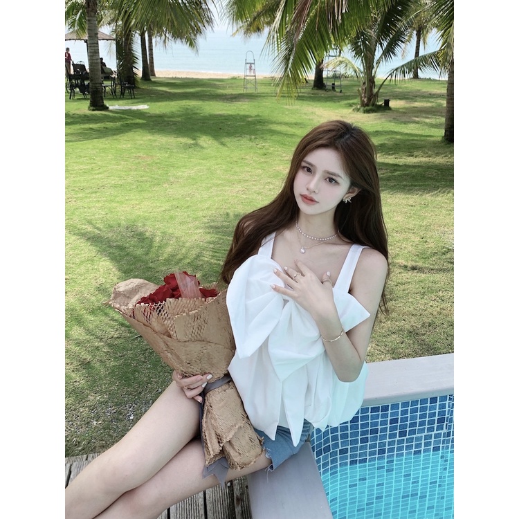 SUXI Áo Croptop Hở Lưng Dáng Rộng Màu Trơn Thời Trang Mùa Hè Phong Cách Hàn Quốc Cho Nữ