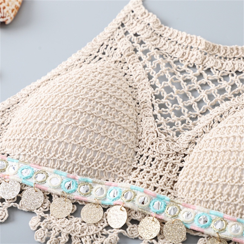 Áo Croptop Màu Trơn Đan Móc Thủ Công Thời Trang Đi Biển Mùa Hè