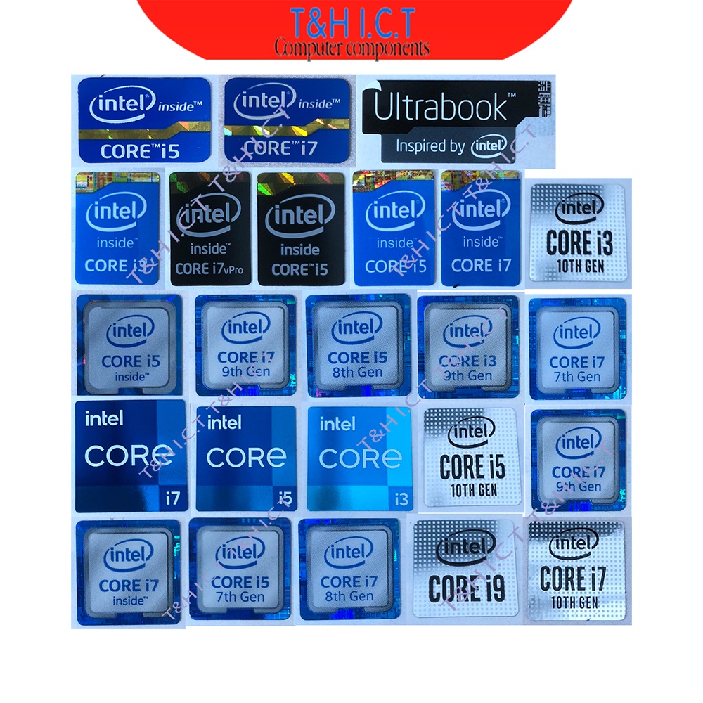 01 Tem logo Intel Core I các loại, dùng trang trí cho máy tính, laptop, máy tính bàn