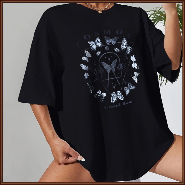 Áo Thun Tay Ngắn Cổ Tròn In Họa Tiết Dễ Thương Cho Nữ