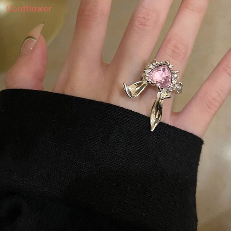 &lt; Cardflower &gt; Nhẫn Hở Đính Đá Zircon Hình Tai Thỏ Đáng Yêu Có Thể Điều Chỉnh Quà Tặng Cho Nữ / Cặp Đôi Mới
