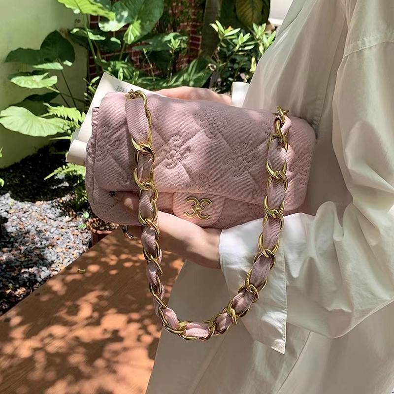 Túi Xách denim Cao Cấp Phối Dây Xích Phong Cách retro Dành Cho Nữ