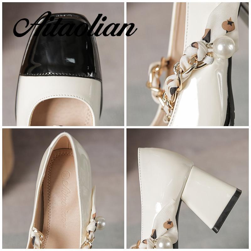 Giày Cao Gót 5cm Da Bóng Mũi Vuông Phong Cách Anh Quốc Thời Trang Cho Nữ