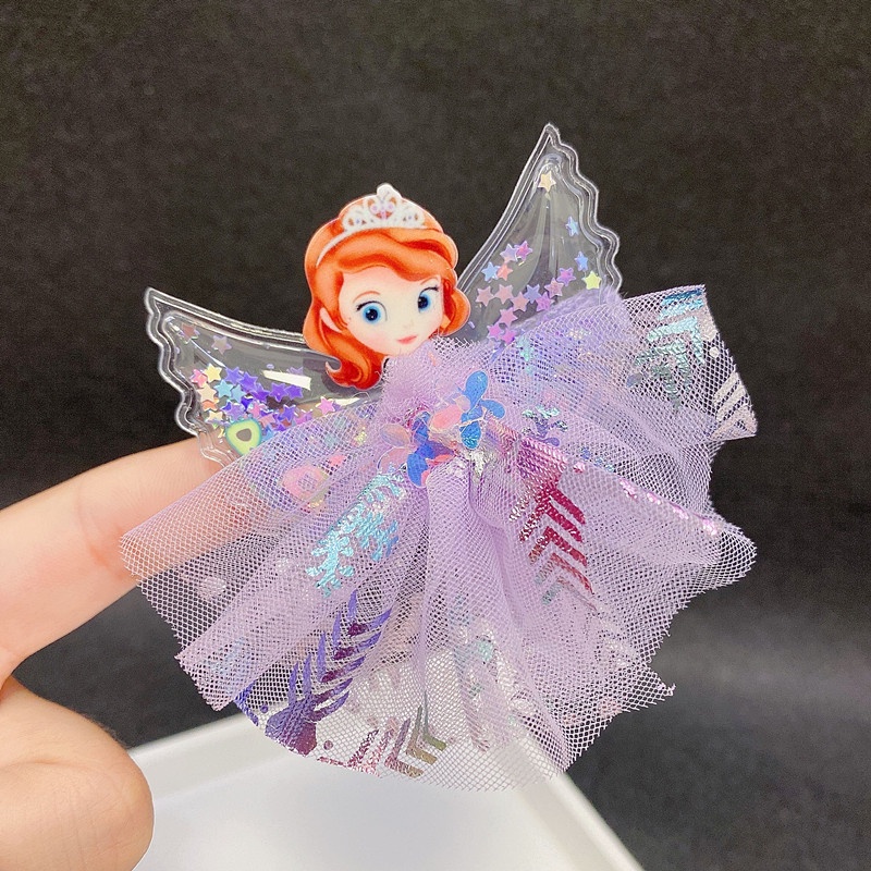 Kẹp Tóc Nơ Vải Tuyn Hình Công Chúa Elsa Hoạt Hình Cho Bé Gái