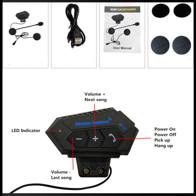 Tai Nghe Bluetooth Zevaret Bt12 Gắn Mũ Bảo Hiểm Kèm Phụ Kiện