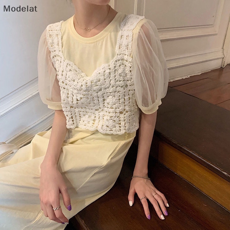 Áo Dệt Kim Sát Nách Thêu Họa Tiết Rỗng Kiểu Vintage Thời Trang Mùa Hè Cho Bạn Gái