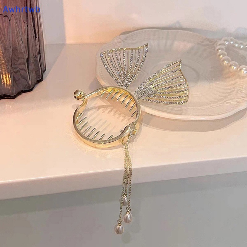 Kẹp Tóc Càng Cua Đính Đá Ngọc Trai Phối Tua Rua Thời Trang Cho Nữ Mới