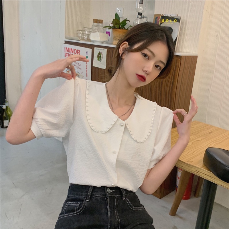 NZN Áo Kiểu Tay Ngắn Phồng Cổ Búp Bê Thời Trang Mùa Hè Mới Cho Nữ