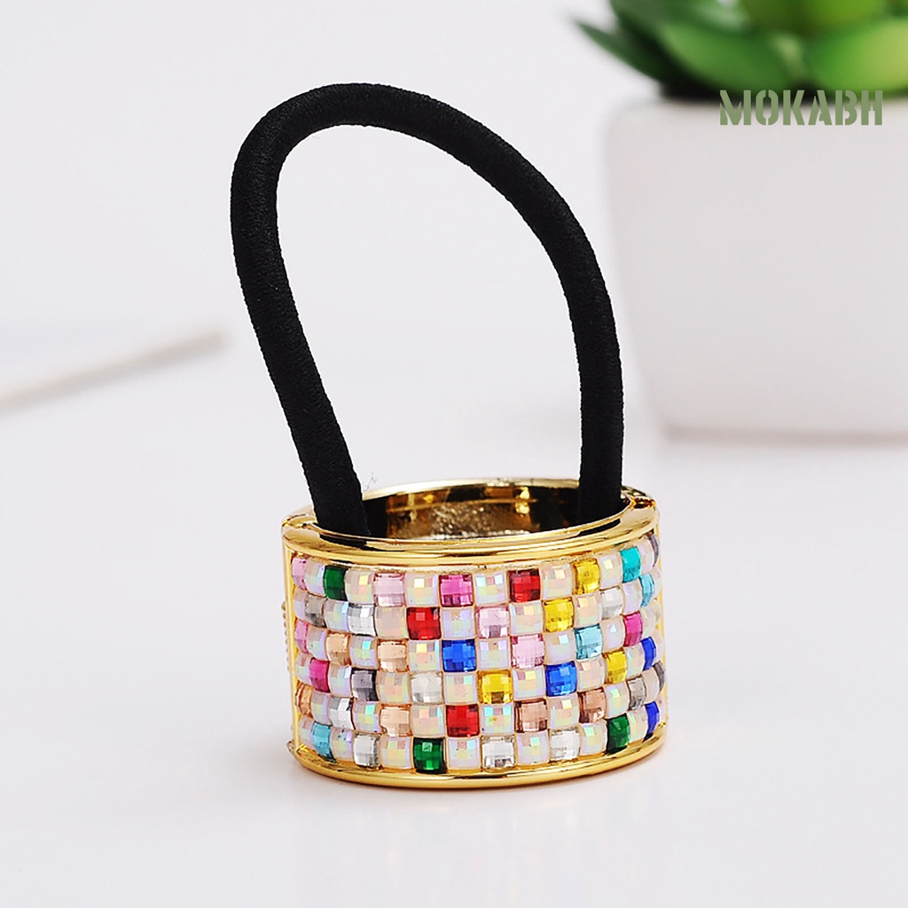 Dây Buộc Tóc Co Giãn Đính Đá Và Ngọc Trai Giả Kèm Khóa Kim Loại