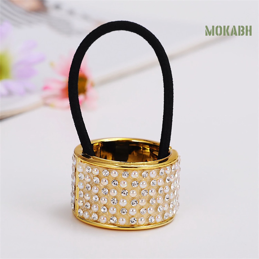 Dây Buộc Tóc Co Giãn Đính Đá Và Ngọc Trai Giả Kèm Khóa Kim Loại