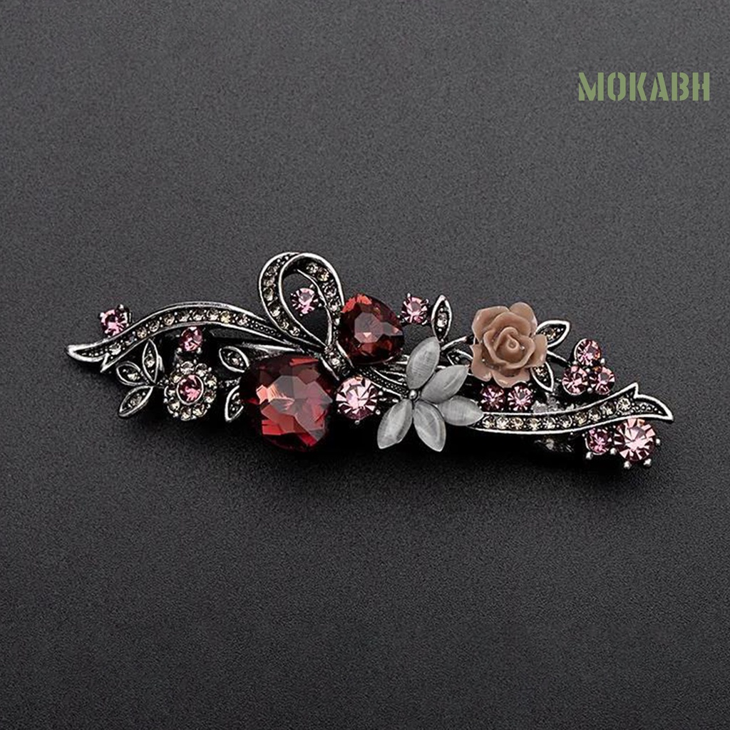 Kẹp Tóc Bằng Hợp Kim Chống Trượt Họa Tiết Hoa Lá Phong Cách Vintage Đa Năng