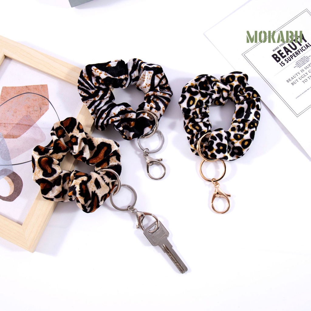 [Mok Abh] Vòng Đeo Tay Vải Mềm Co Giãn Họa Tiết Da Báo Đa Chức Năng Có Móc Khóa