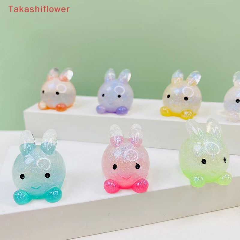 Set 5 Mô Hình Thỏ Hoạt Hình Mini Bằng Nhựa Resin Phát Sáng Trang Trí Sân Vườn