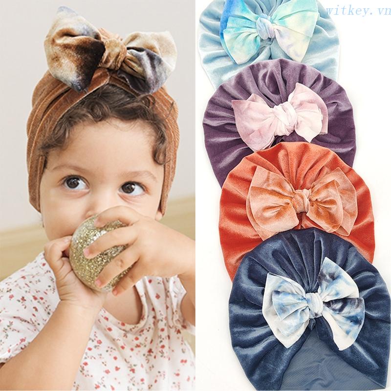 Mũ Trùm Đầu Bằng Cotton Nhung Mềm Thắt Nơ Màu Trơn Cho Bé Sơ Sinh